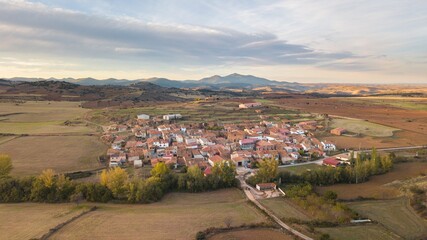 Canvas Print - Aerial view of a small town on a sunny day