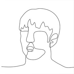 Wall Mural - Drawing of a male head with open mouth in surprise / shock. Vector illustration of one continuous black line drawing on a white background.