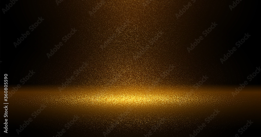 Luxury Gold glitter particles on black background. Golden glowing ...