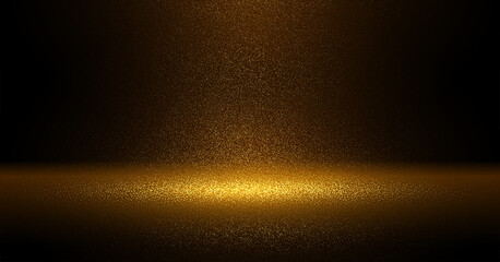 luxury gold glitter particles on black background. golden glowing lights magic effects. glow sparkle