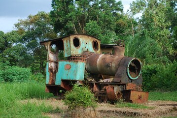 Poster - Landscape shot of an old rusty abandoned train front