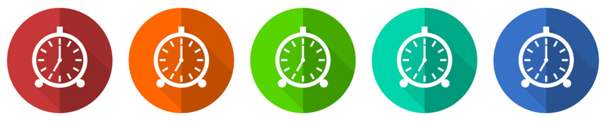 Fototapete - Alarm icon set, red, blue, green and orange flat design web buttons isolated on white background, vector illustration