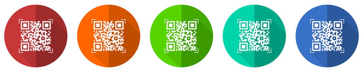 Poster - Qr code icon set, shopping, red, blue, green and orange flat design web buttons isolated on white background, vector illustration