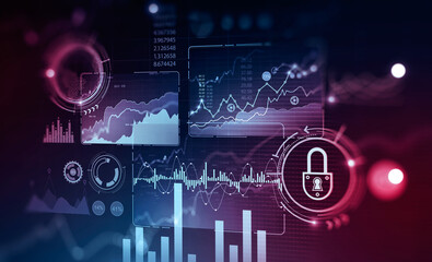 Poster - Red and blue business infographic interface