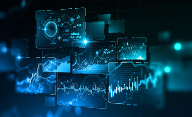 Poster - Financial infographics HUD interface, stock market