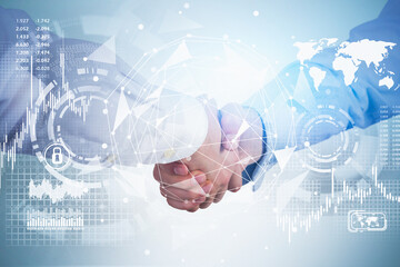 Poster - Men shaking hands, global infographics