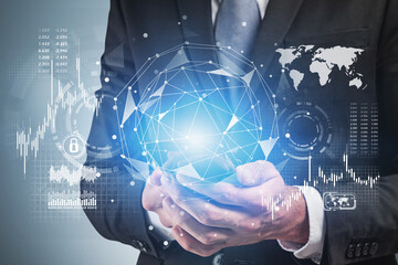 Poster - Man with smartphone, global infographics