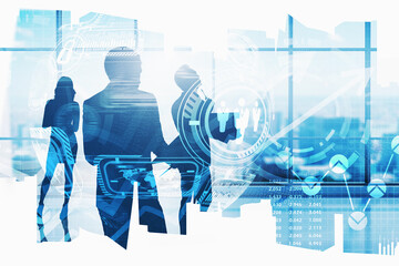 Poster - Diverse business team in office, HUD interface