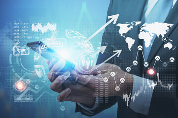 Poster - Man with phone, global infographics