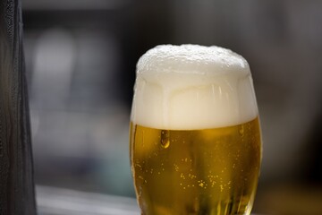 Sticker - Closeup shot of a glass filled with a cold beer