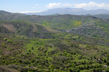 Wall Mural - Rural mountainous landscape. Vicinity of Urkarakh village. Dagestan, North Caucasus, Russia.