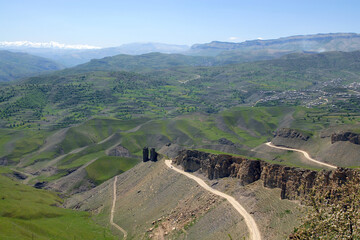 Wall Mural - Rural mountainous landscape. View from Urkarakh village. Dagestan, North Caucasus, Russia.