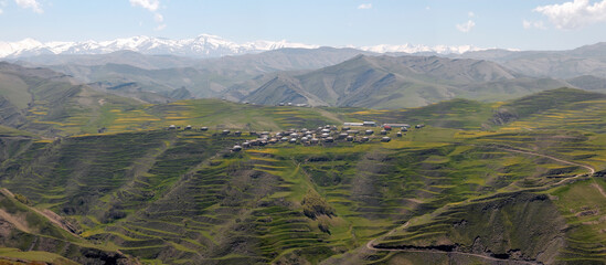 Wall Mural - Rural mountainous landscape. Vicinity of Urkarakh village. Dagestan, North Caucasus, Russia.