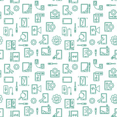Poster - tablet and phone repair vector concept thin line seamless pattern or background
