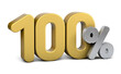 Golden 100 percent.  Isolated on white background. Special offer hundred percent off discount tag.3d render. 100%