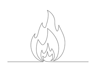 Continuous line fire flame vector. One line art fire drawing isolated illustration