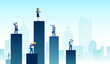 © Feodora - Vector of a business team and partners standing on charts of different heights