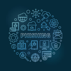 Poster - Vector Phishing circular concept linear blue illustration on dark background