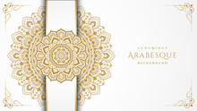 Luxurious White Arabesque Background With Gold Mandala Style Art Vector