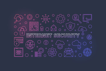 Poster - Internet Security vector concept outline colorful horizontal illustration or banner on dark background