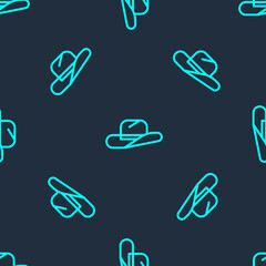 Canvas Print - green line western cowboy hat icon isolated seamless pattern on blue background. vector illustration