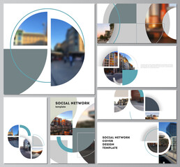 Poster - Vector layouts of modern social network mockups for cover design, website design, website backgrounds or advertising. Background with abstract circle round banners. Corporate business concept template