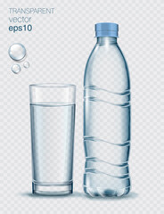 Wall Mural - WebTransparent realistic vector glass of water and plastic bottle on light background