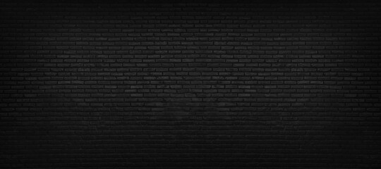 Wall Mural - black brick wall texture for background. website or brickwork for design. wide panoramic backdrop