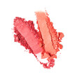 Close-up of make-up swatches. Smears of crushed red blusher