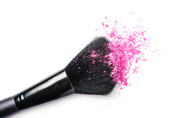 Wall Mural - Close-up of pink blusher and brush for make-up