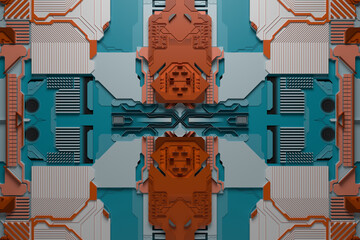 Poster - 3d render of technology background with complex structure and details.