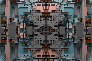 Poster - 3d render of technology background with complex structure and details.
