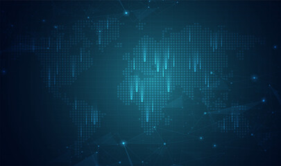 Aufkleber - global network technology background with world map or social media communication internet network c