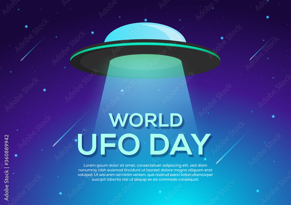 world UFO day poster, ufo flying in space illustration vector Stock ...