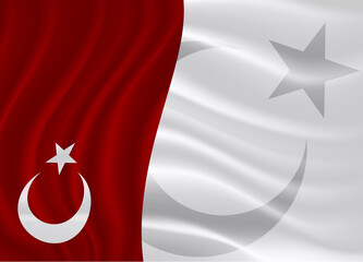 Template greeting card to a state holiday with Turkish national symbols. Vector flag with a star and crescent.