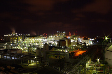 The light of a petrochemical factory that is normally produced on nights with full stars.