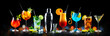 canvas print picture - Set of various cocktails with on black background