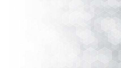Aufkleber - Abstract white hexagon background. Hexagonal pattern. Gray gradient backdrop. Neutral business presentation template. Monochrome wallpaper. Chemistry concept. Carbon organic formula. Honeycomb vector