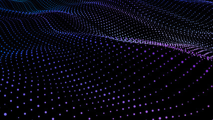 Poster - abstract dynamic wave of particles. network of bright points or dots. big data. digital background. 