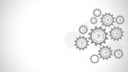 Aufkleber - information technology with infographic elements and flat icons. cogs and gear wheel mechanisms. hi-