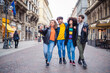 © Eugenio Marongiu - Group of friends walking outdoors having fun -  Friends tourist walking taking selfie - traveller, sociable, togetherness concept
