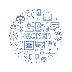Poster - Hacker vector round Computer Security Technology concept illustration in thin line style