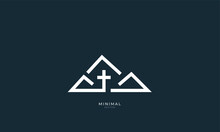 A Minimal Abstract Icon Logo Of A Mountain With A Cross,
Church 