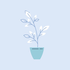 Sticker - Indoor plant semi flat RGB color vector illustration. Natural, artificial home decoration, plant growing hobby. Small houseplant in flowerpot isolated cartoon object on blue background