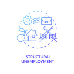 Poster - Structural unemployment blue gradient concept icon. Loss of job because of technology innovation. Social economic issue idea thin line illustration. Vector isolated outline RGB color drawing