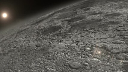 Wall Mural - Moon and sunrise in space, movement and flight in low orbit