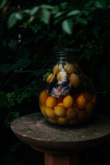 Wall Mural - vertical picture of a homemade compote with lemons