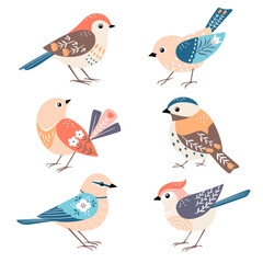 Naklejka na meble Set of cute colorful folk birds isolated on white background.