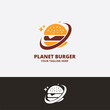 Planet Burger Logo Design Template.  Illustration vector graphic of  Concept Symbol Planets And Burger. Perfect for Fastfood restaurant logo. corporate brand identity. culinary. food truck. cafe.