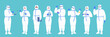 Scientist group in lab, protective suits, mask. Chemical laboratory research flat cartoon set. Discovery concept vaccine coronavirus. Scientists flasks, microscope, computer, working antiviral remedy
